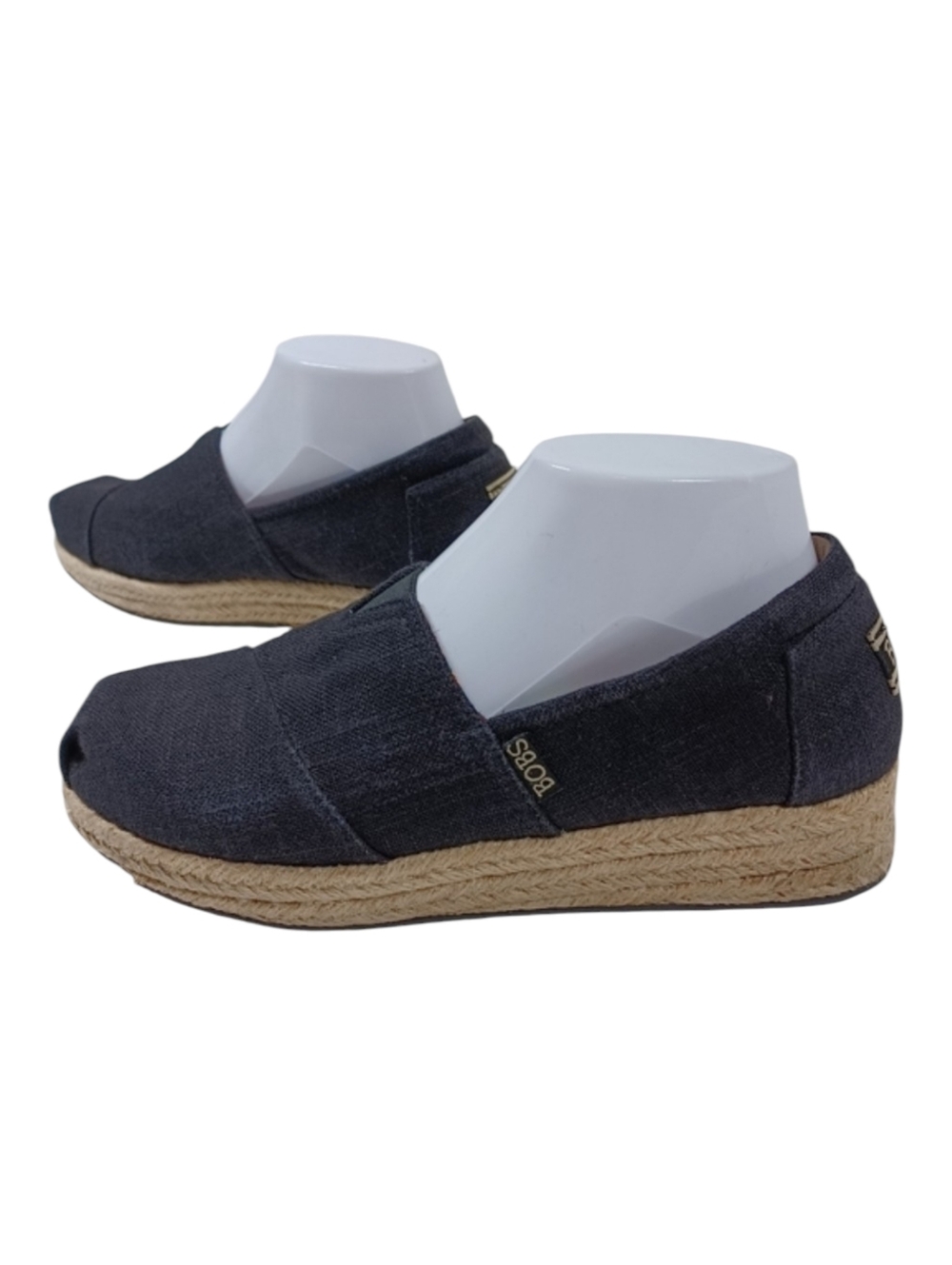 Bobs Memory Foam Espadrilles Black Tan Wedge Arch Support Heel Cushion Size 8.5